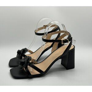 Liz Claibourne Hawes  Sandals Women Size 9.5W Black Leather Strappy Flower Shoes